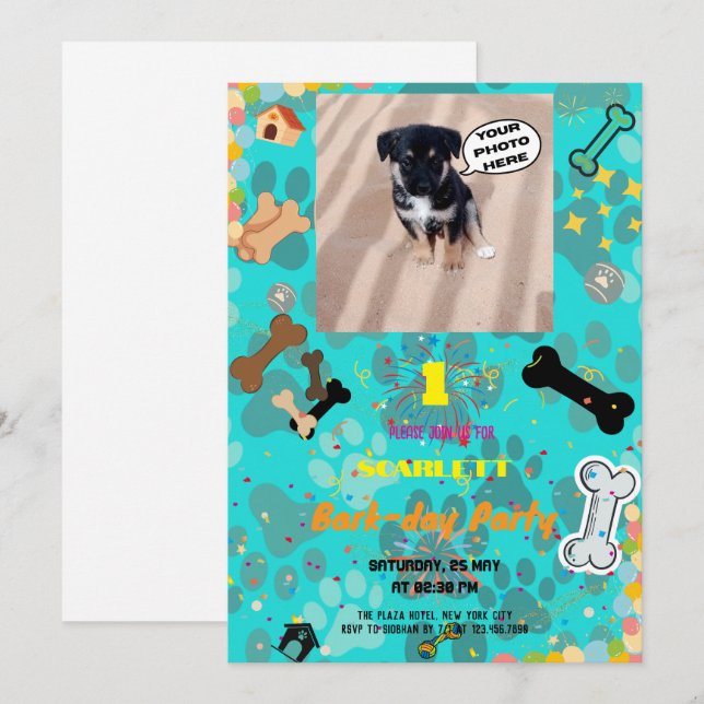 Paw-some Bark-day Bash! Personalized Pet Birthday  Invitation (Front/Back)