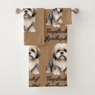 Paw-some Cuteness: Fluffy Pup in Gentle Shades Bath Towel Set