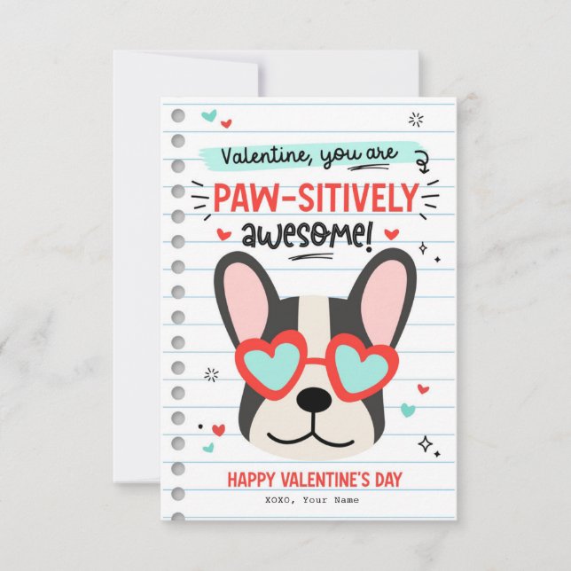 Paw-some Dog Pun Kids Classroom Valentines Card (Front)