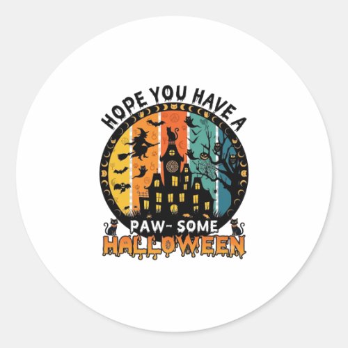 Paw Some Halloween Haunted House Witch Black Cats_ Classic Round Sticker