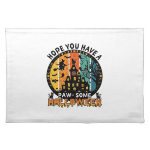 Paw Some Halloween Haunted House Witch Black Cats_ Cloth Placemat