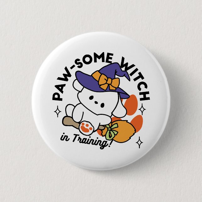 Paw-some Witch in Training – Cute Halloween Dog  Button (Front)