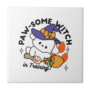 Paw-some Witch in Training – Cute Halloween Dog Ceramic Tile
