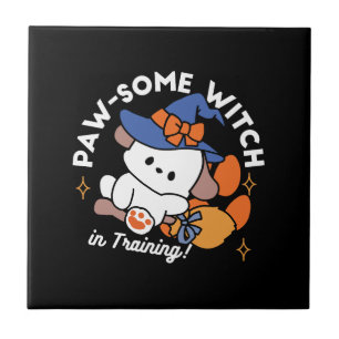 Paw-some Witch in Training – Cute Halloween Dog Ceramic Tile