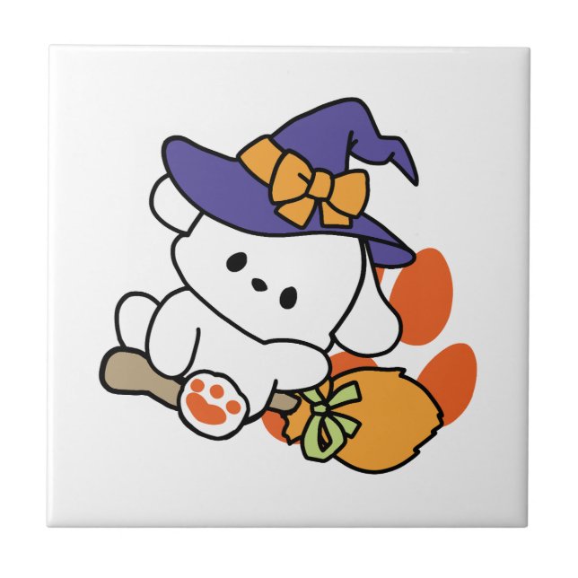 Paw-some Witch in Training – Cute Halloween Dog  Ceramic Tile (Front)