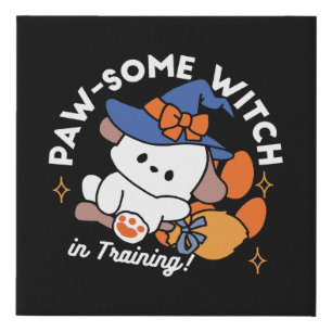 Paw-some Witch in Training – Cute Halloween Dog Faux Canvas Print