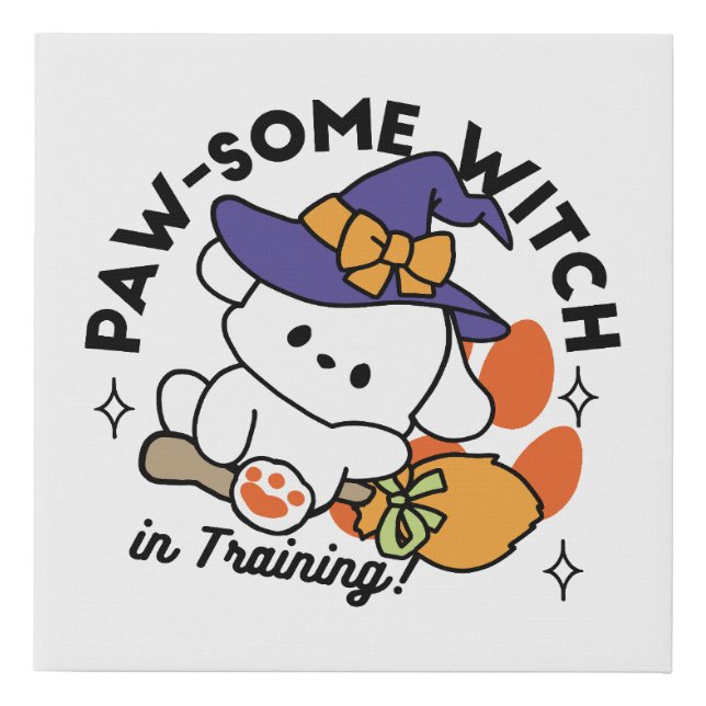 Paw-some Witch in Training – Cute Halloween Dog  Faux Canvas Print (Front)