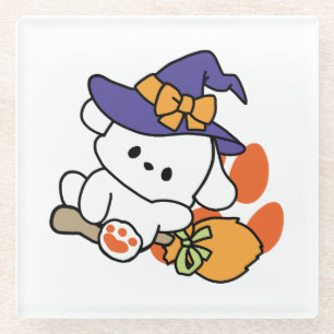 Paw-some Witch in Training – Cute Halloween Dog Glass Coaster