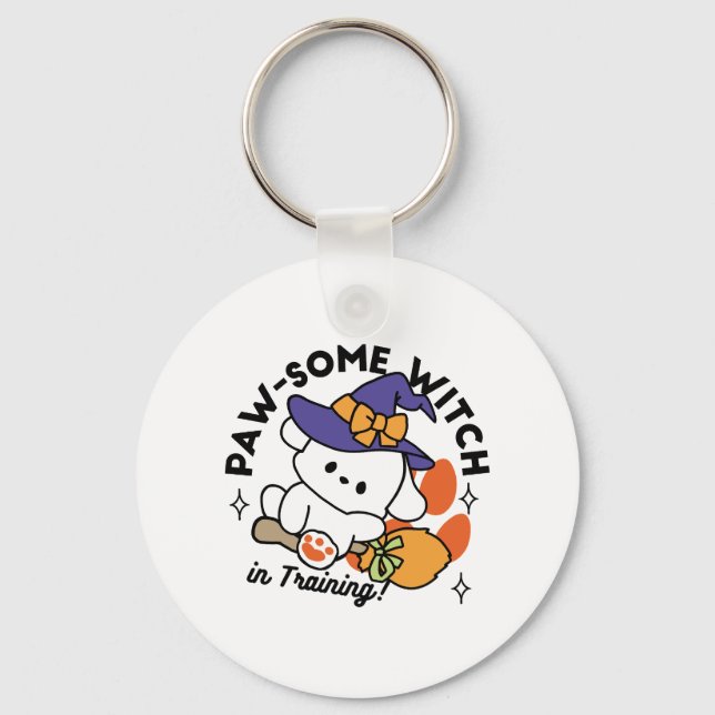 Paw-some Witch in Training – Cute Halloween Dog  Keychain (Front)