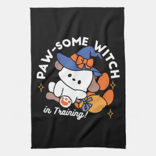 Paw-some Witch in Training – Cute Halloween Dog Kitchen Towel