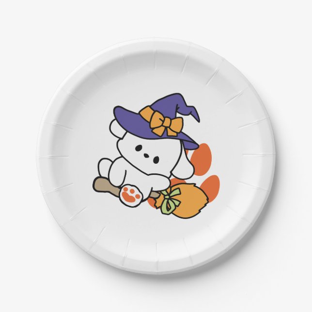 Paw-some Witch in Training – Cute Halloween Dog  Paper Plates (Front)