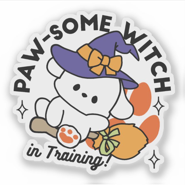 Paw-some Witch in Training – Cute Halloween Dog  Sticker (Front)