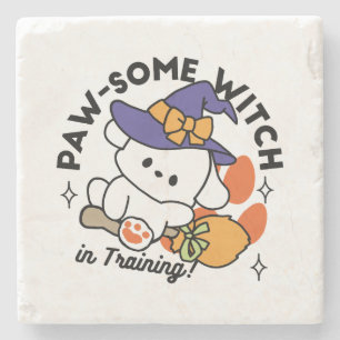 Paw-some Witch in Training – Cute Halloween Dog Stone Coaster