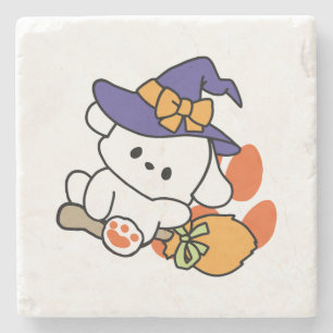 Paw-some Witch in Training – Cute Halloween Dog Stone Coaster