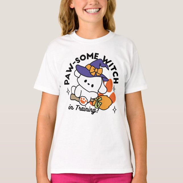 Paw-some Witch in Training – Cute Halloween Dog  T-Shirt (Front)