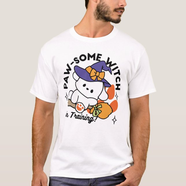 Paw-some Witch in Training – Cute Halloween Dog  T-Shirt (Front)