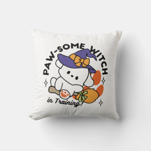 Paw-some Witch in Training – Cute Halloween Dog Throw Pillow