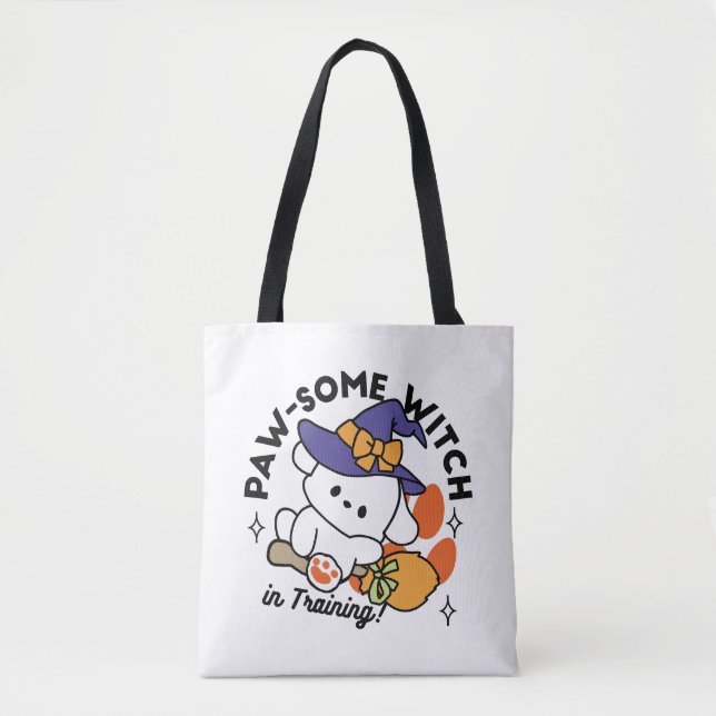 Paw-some Witch in Training – Cute Halloween Dog  Tote Bag (Front)