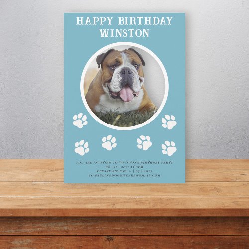 Paw_sy dog photo and text blue party  invitation