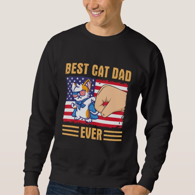 Paw Touching Hand US Flag America Best Cat Dad Eve Sweatshirt (Front)