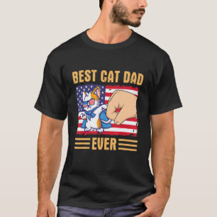 Paw Touching Hand US Flag America Best Cat Dad Eve T-Shirt