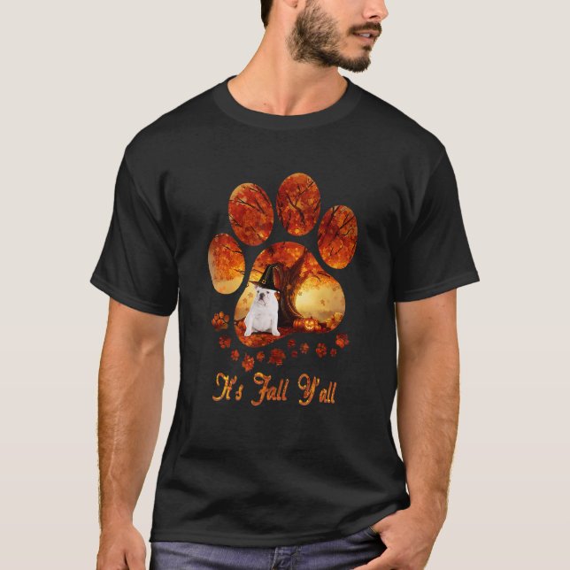 Paw Tree It's Fall Y'all Halloween White English B T-Shirt (Front)