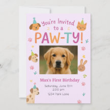 Paw-ty Animal- Custom Pic Pet Birthday Invitation
