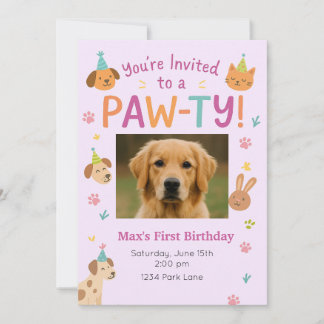 Paw-ty Animal- Custom Pic Pet Birthday Invitation