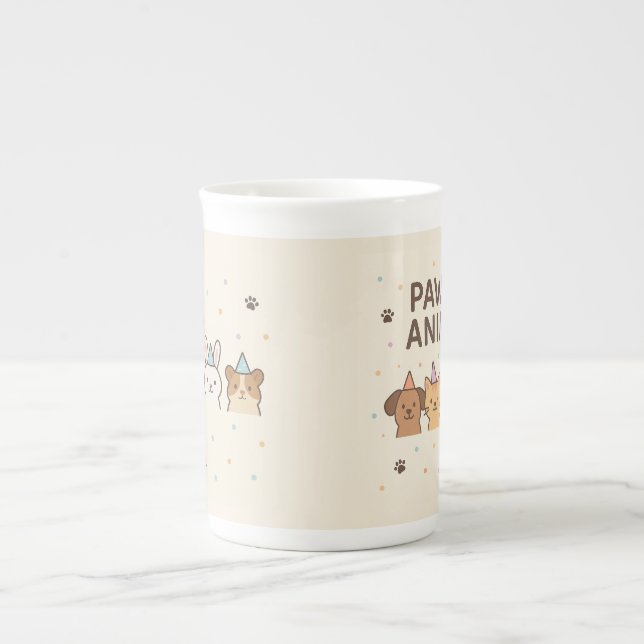 Paw-ty Animal Cute Pet Birthday Bone China Mug (Front)