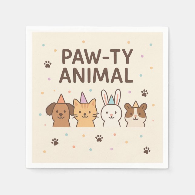 Paw-ty Animal- Cute Pet Birthday Party  Napkins (Front)