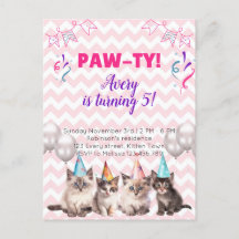 Paw-ty Kittens Kids Birthday Party invitations