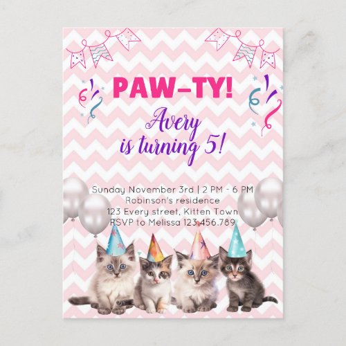 Paw_ty Kittens Kids Birthday Party invitations