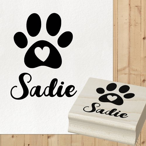 Paw with Heart and Custom Pet Name Sadie Rubber Stamp