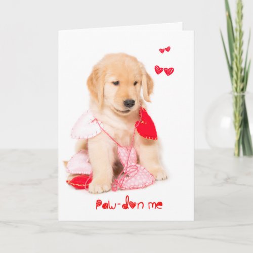 Pawdon Me Golden Retriever Puppy Valentine Holiday Card