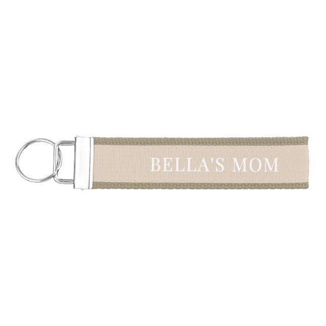 Pawfect Love Simple Personalized Beige Pet Dog Mom Wrist Keychain (Keys on Left)