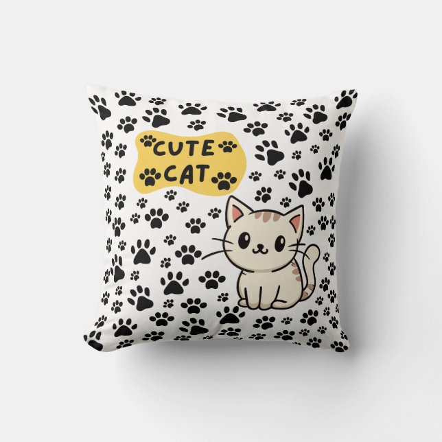 Pawfectly Cute Cat Throw Pillow (Front)