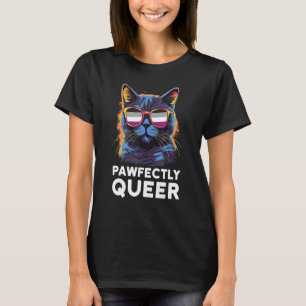 Pawfectly Queer  Cat With Sunglasses Asexual Pride T-Shirt