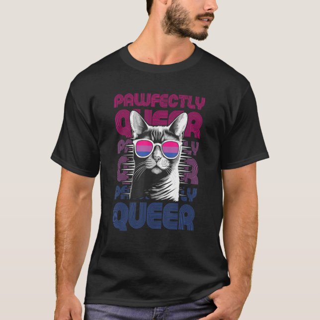 Pawfectly Queer  Cat With Sunglasses Bisexual Prid T-Shirt (Front)