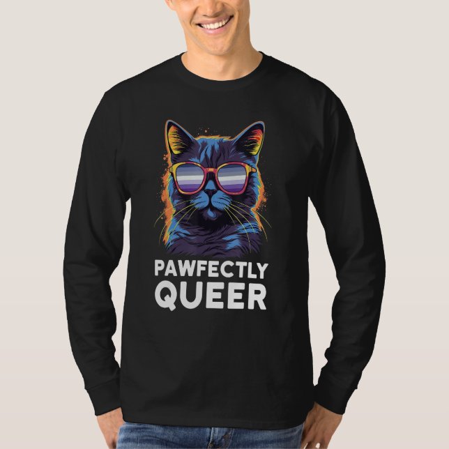 Pawfectly Queer  Cat With Sunglasses Butch Lesbian T-Shirt (Front)