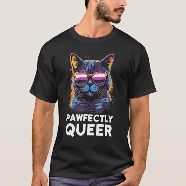 Pawfectly Queer  Cat With Sunglasses Gender Fluid  T-Shirt (Front)
