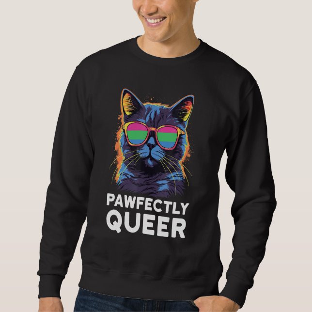 Pawfectly Queer  Cat With Sunglasses Polysexual Pr Sweatshirt (Front)