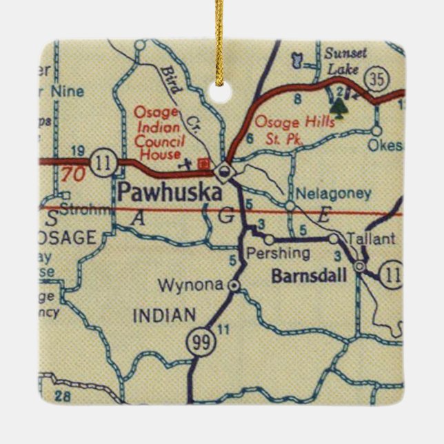 Pawhuska OK Retro Map Ceramic Ornament (Back)