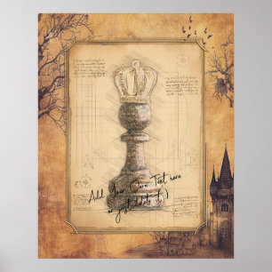 Pawn King / Queen Vintage Old Fashioned Chess Gift Poster