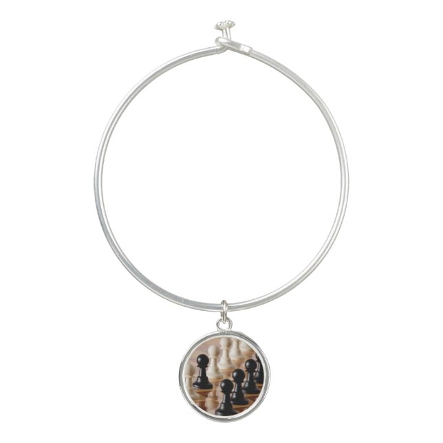Pawns on Chess Board Bangle Bracelet (Front)