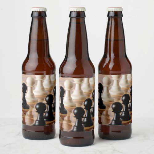 Pawns on Chess Board Beer Bottle Label