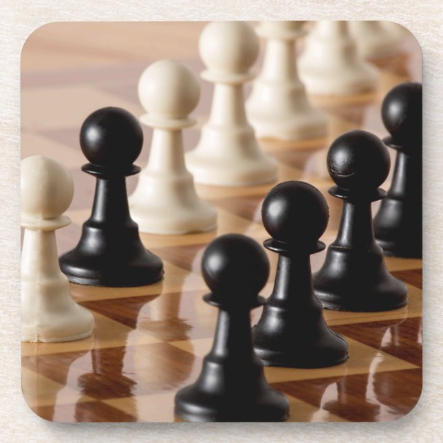 Pawns on Chess Board Beverage Coaster (Front)