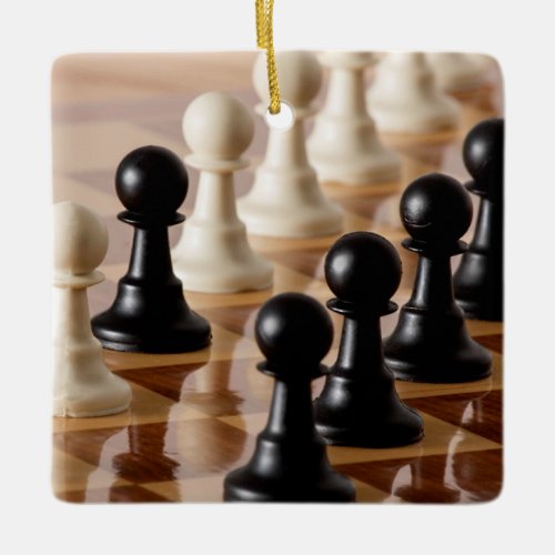 Pawns on Chess Board Ceramic Ornament