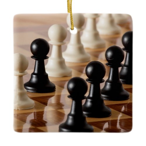Pawns on Chess Board Ceramic Ornament