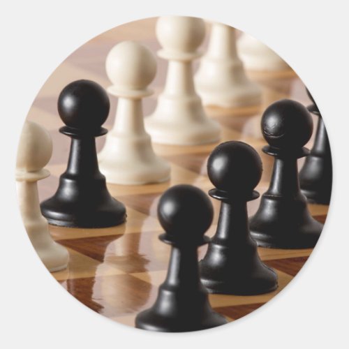Pawns on Chess Board Classic Round Sticker
