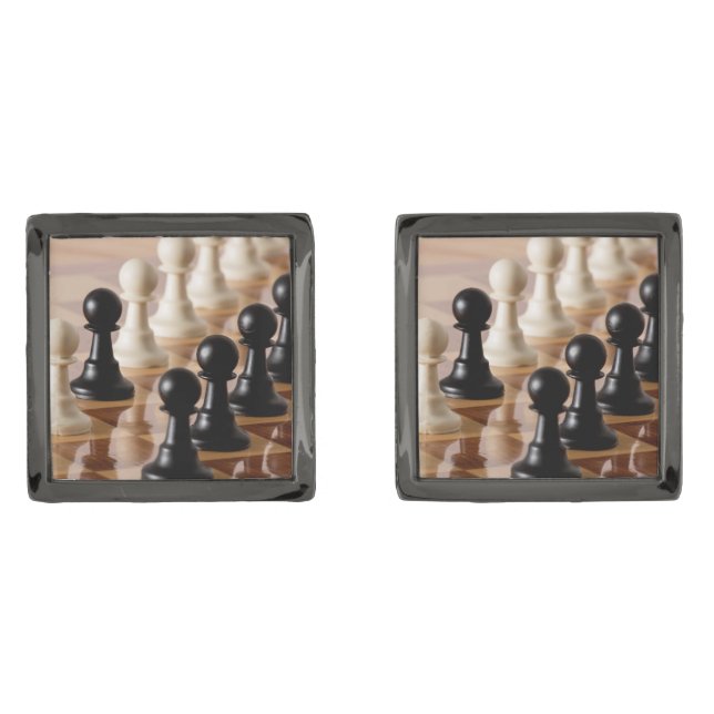 Pawns on Chess Board Cufflinks (Front)